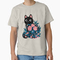 Black cat in Prink Roses by michelledraws Unisex , , , Long Sleeve Tee