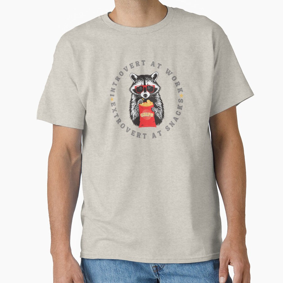 Introvert at Work Extrovert at Snacks, Raccoon and Chips by Shedronpanda Unisex , , , Long Sleeve Tee
