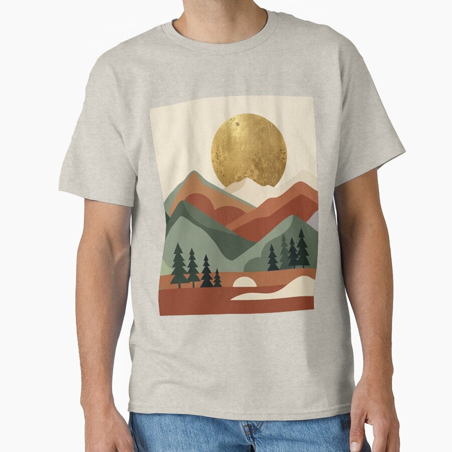 Mid Century Modern Bauhaus Geometric Landscape Moon Art by Leafs With Luna