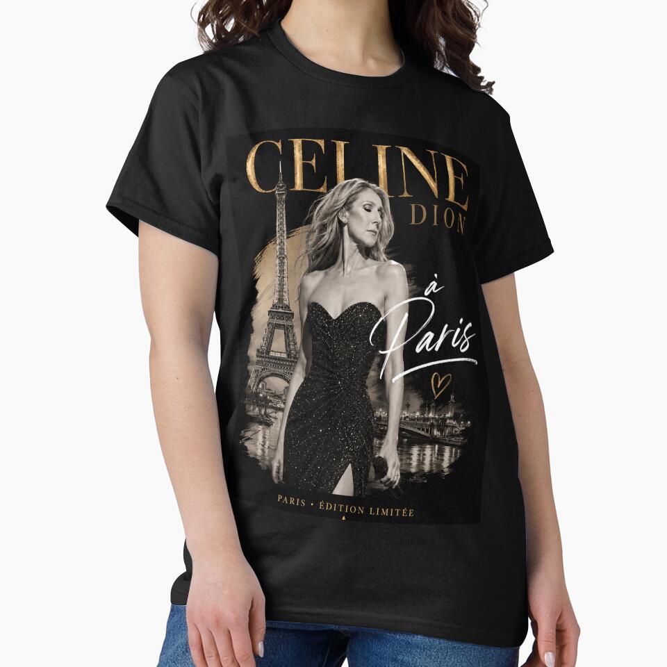 Celine Dion in Paris – Limited Edition | Premium Black and Gold by JcAbstractArt Unisex , , , Long Sleeve Tee