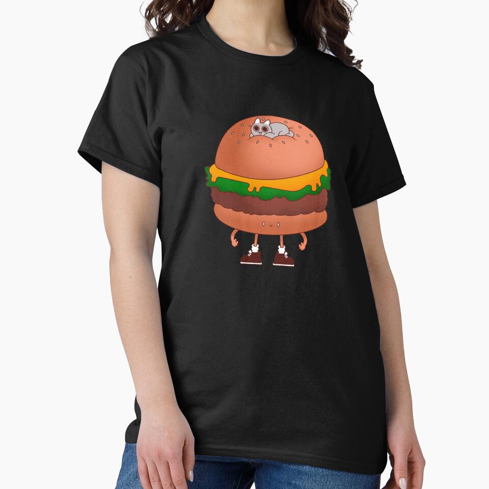 Burger And Cat by Artthree Unisex , , , Long Sleeve Tee