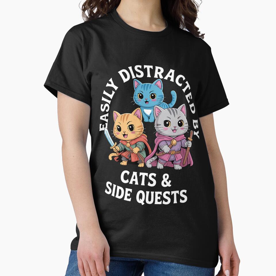Funny Distracted By Cats And Side Quests by DarylPope Unisex , , , Long Sleeve Tee
