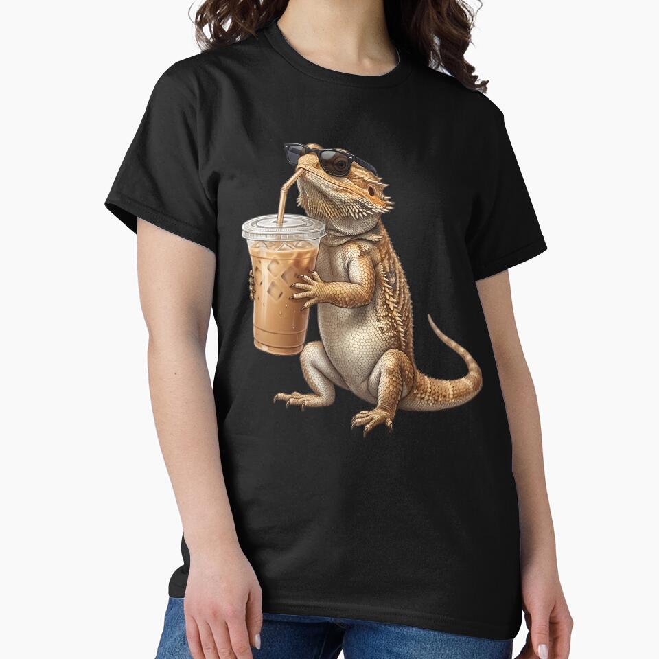 Funny Bearded Dragon Drinking Iced Coffee Meme Bearded Dragon Lover by TerryConnells Unisex , , , Long Sleeve Tee