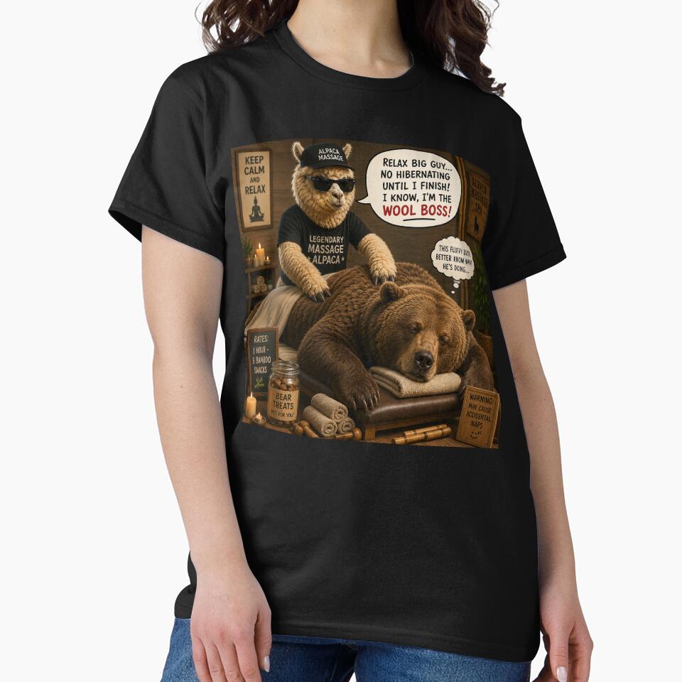 Legendary Massage Alpaca Funny Bear Spa by SoftAuraStudi0 Unisex , , , Long Sleeve Tee