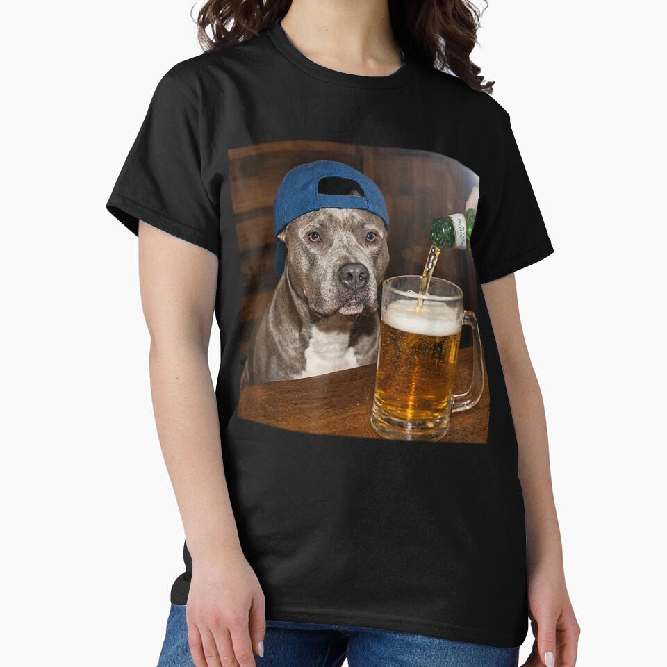 Pit Bull Drinking Beer Funny Dog Meme by OMITTEROMINOUS Unisex , , , Long Sleeve Tee