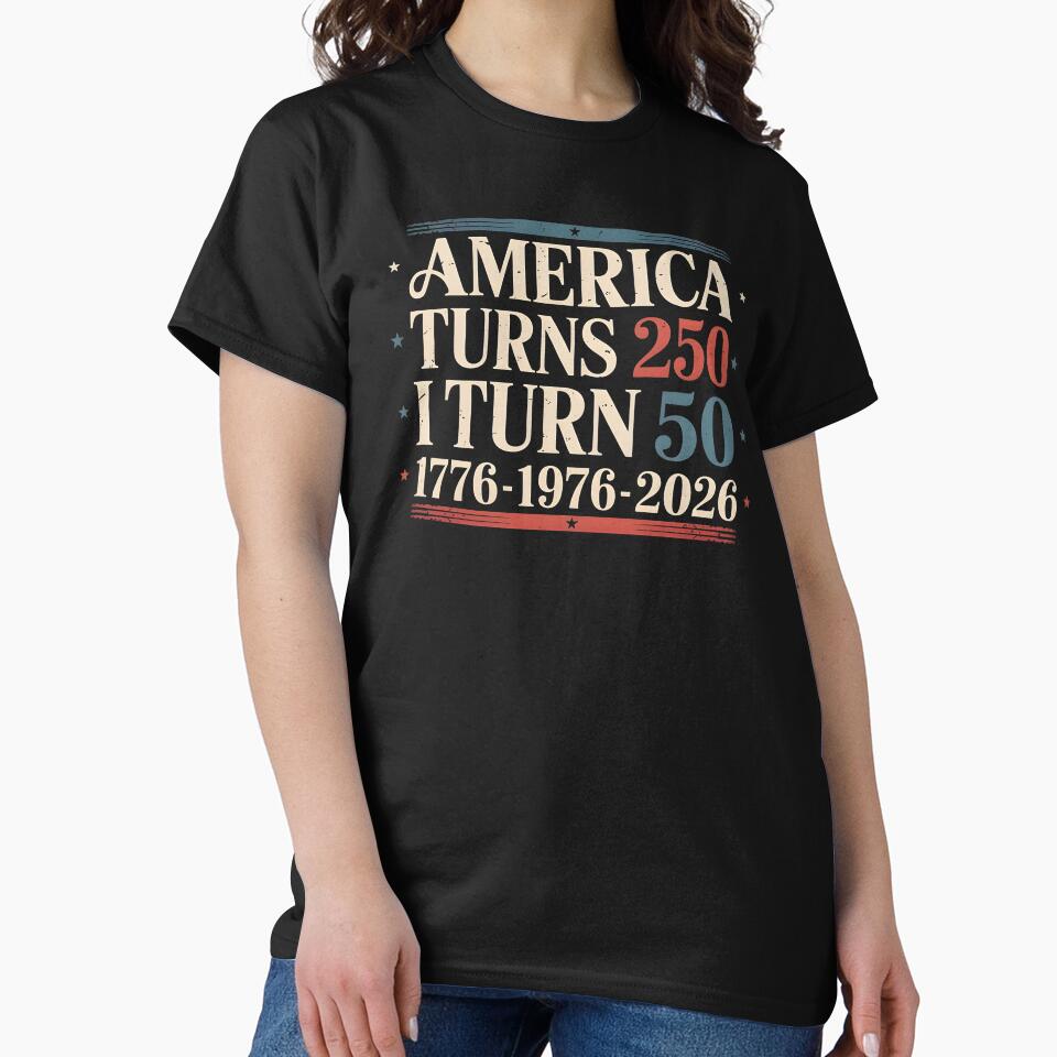 America Turns 250 I Turn 50 Funny 50th Birthday and 4th of July by Redgiant87x Unisex , , , Long Sleeve Tee