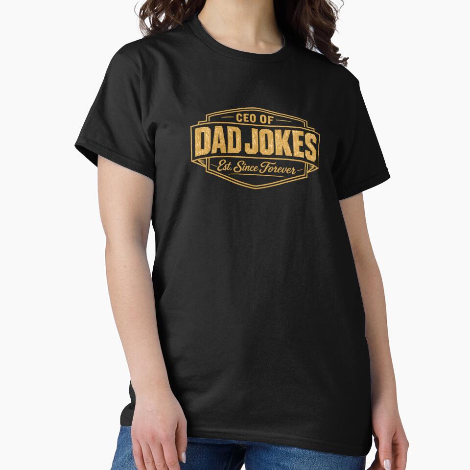 CEO of Dad Jokes Funny Fathers Day Gift Vintage Gold Badge by VaultVibes Unisex , , , Long Sleeve Tee