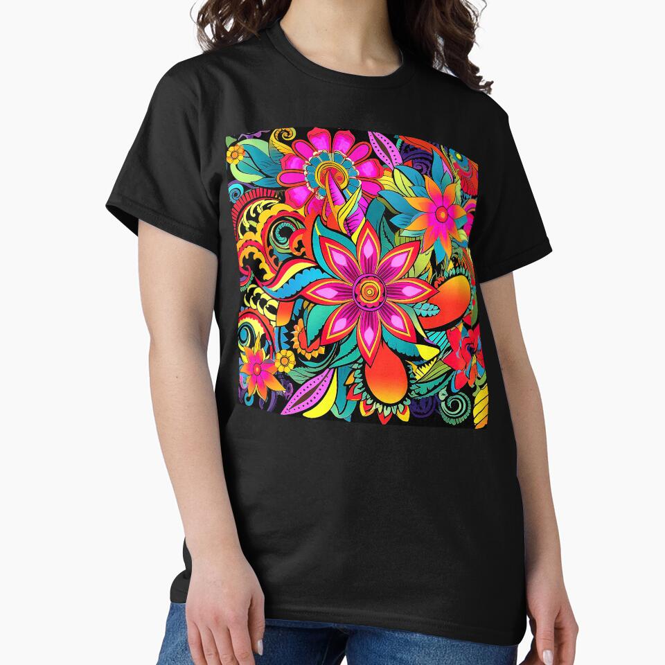Hippie 1960's Groovy Psychedelic Vibrant Flower Designs Art by DEC02