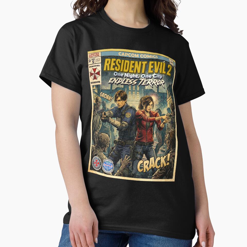 Resident Evil 2 Leon & Claire Classic Comic Retro Gaming Art by Back2Collage