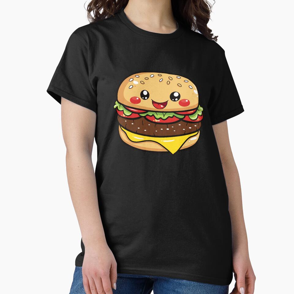 Kawaii Happy Cheeseburger Cute Fast Food Burger by Teetee94