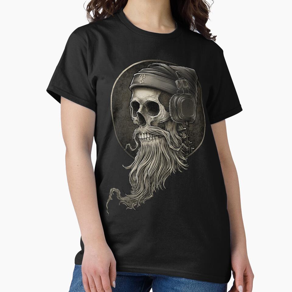 Viking Vintage Skull Beard with Headphone by Winya Unisex , , , Long Sleeve Tee