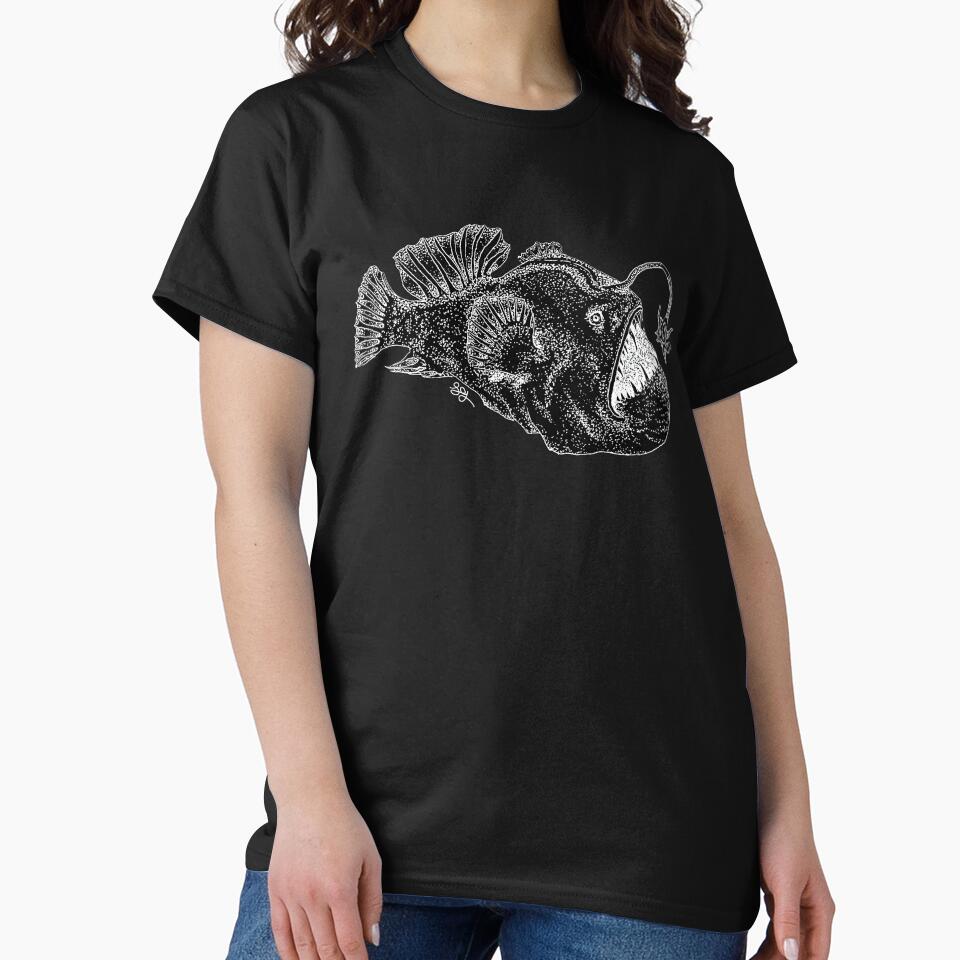 Anglerfish (black) by the.martian.heron Unisex , , , Long Sleeve Tee