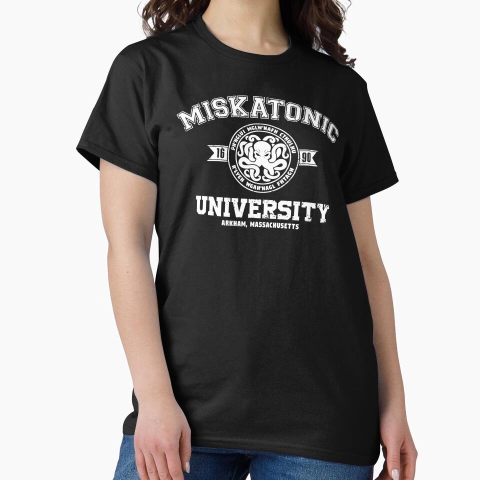 Miskatonic University (White Print) by Lost In Shirts Unisex , , , Long Sleeve Tee
