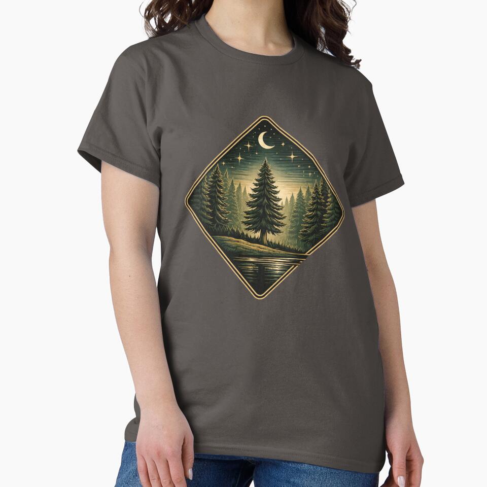 vintage moon forest art by stikrusak Unisex , , , Long Sleeve Tee