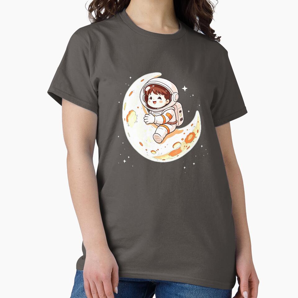 Kawaii Baby Astronaut Hugging Half Moon by TeyArtWork