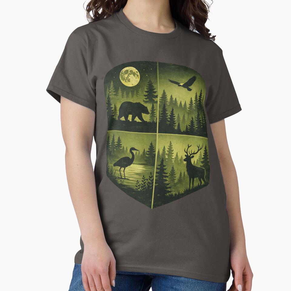vintage forest lake art by stikrusak Unisex , , , Long Sleeve Tee