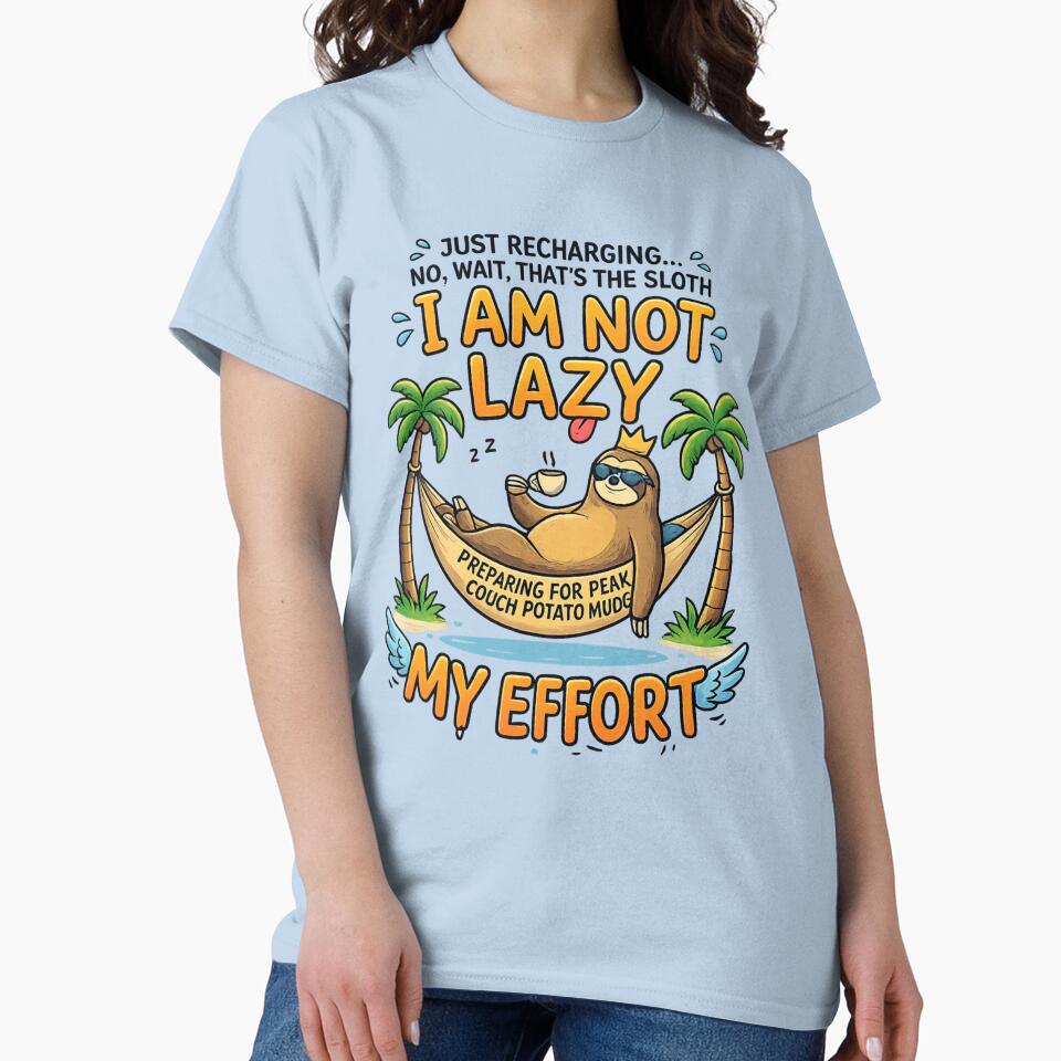 I Am Not Lazy Sloth Funny Quote | Cute Couch Potato Humor Design by Redark01 Unisex , , , Long Sleeve Tee