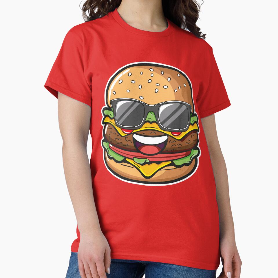 Kawaii Hamburger – Cute Happy Burger Cartoon Design by MerlinWear Unisex , , , Long Sleeve Tee