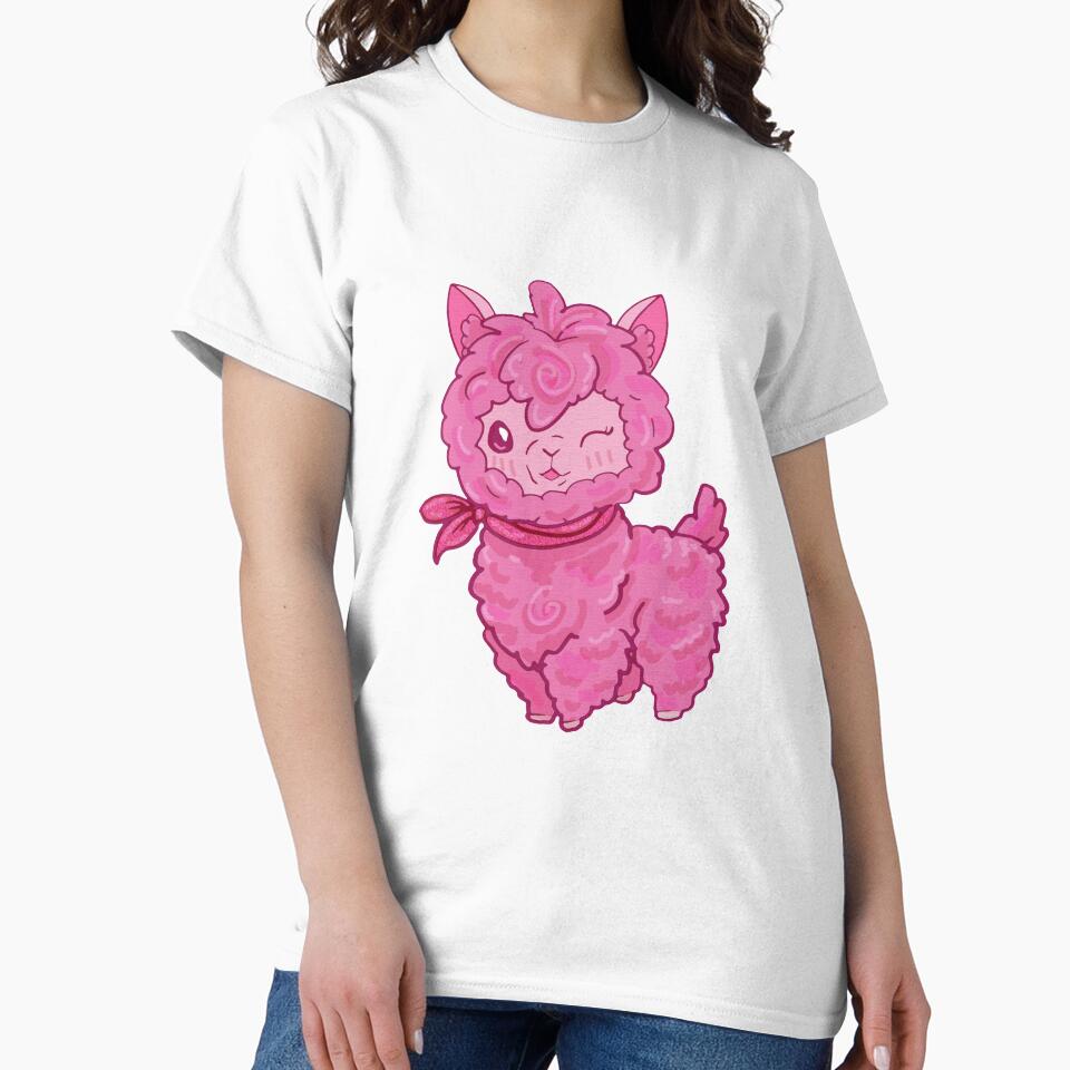 Strawberry Cotton Candy Alpaca by SquidInkPrintCo Unisex , , , Long Sleeve Tee