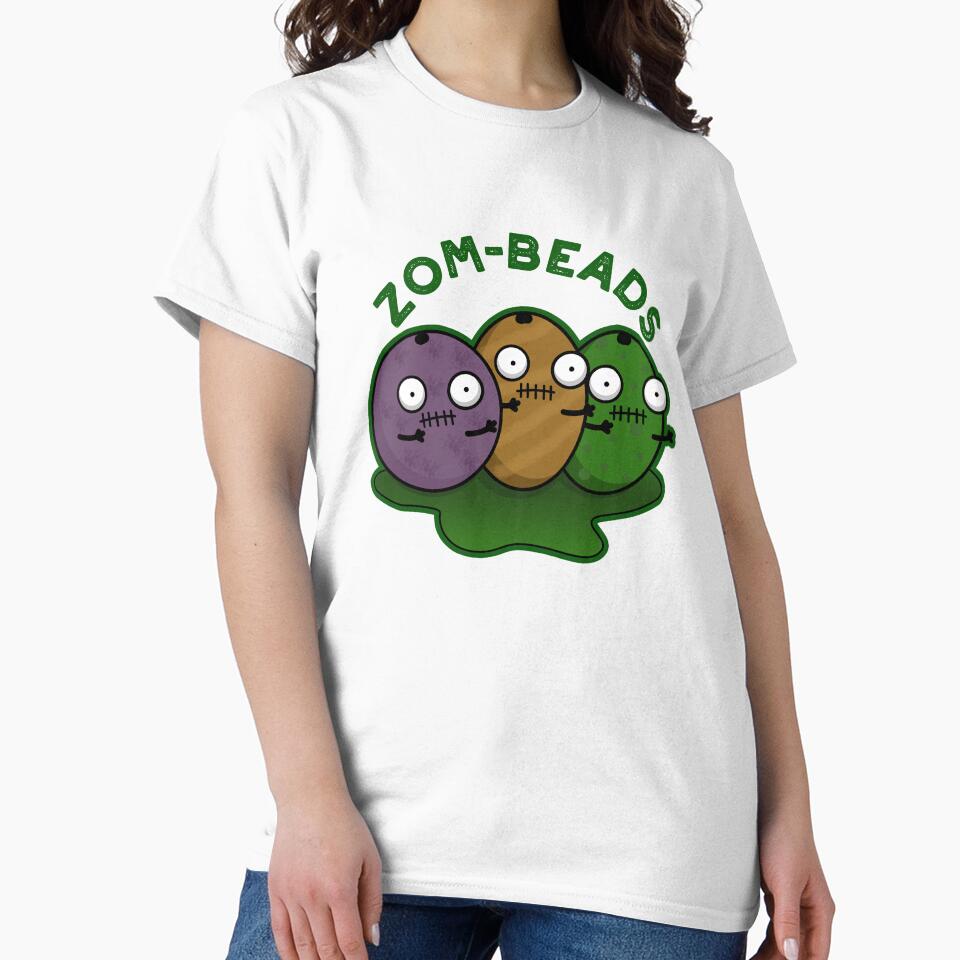 Zom-beads Funny Halloween Zombie Beads Pun (Dark BG) by punnybone Unisex , , , Long Sleeve Tee