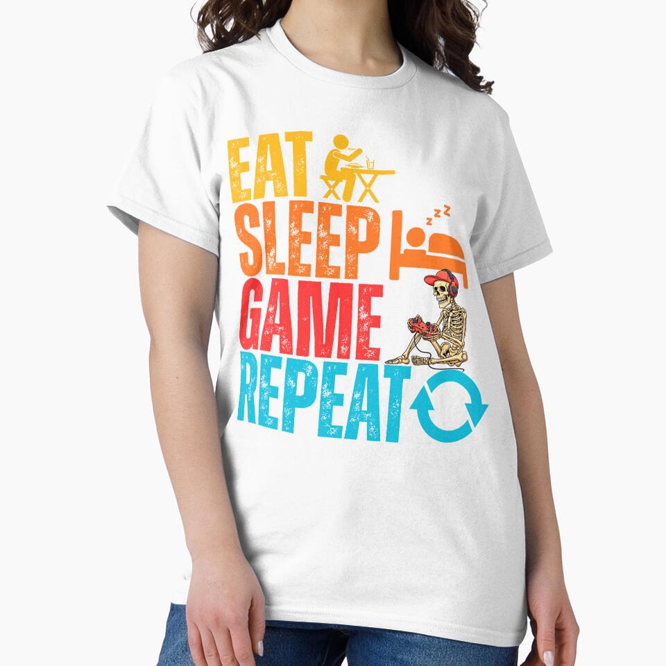 Funny Gamer Skeleton - Eat, Sleep, Game Repeat by legendaryskins Unisex , , , Long Sleeve Tee