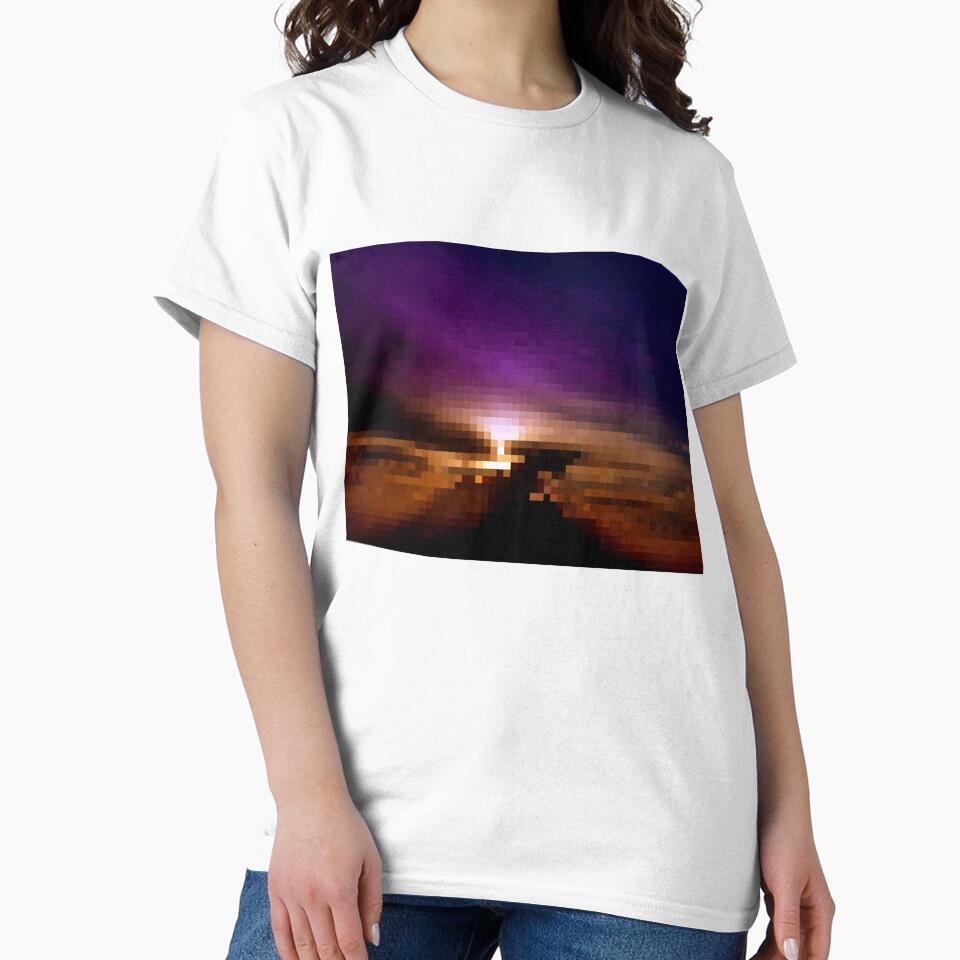 Pixelated Colorful Sunset Silhouette by Potato Quality Prints Unisex , , , Long Sleeve Tee