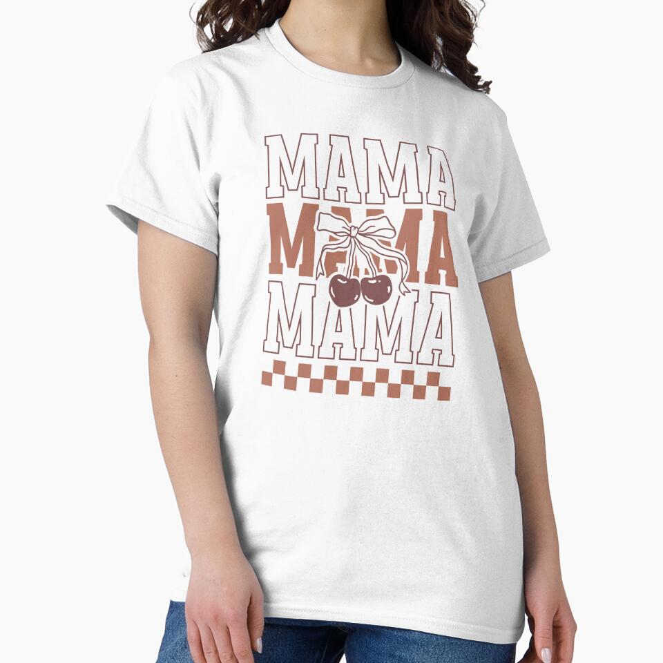 Mama Checkerboard Cherry Bow by krystalRomanart Unisex , , , Long Sleeve Tee