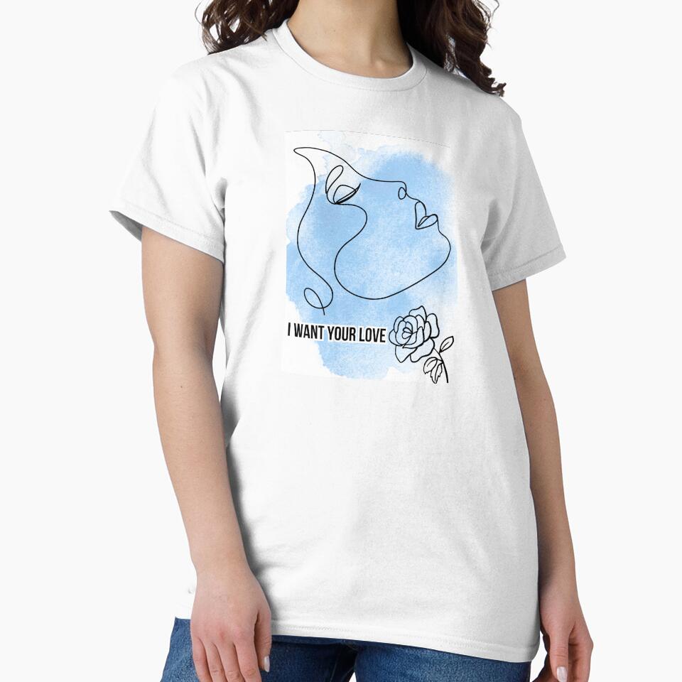 I Want Your Love - Minimalist Woman Line Art & Blue Watercolor by LoraDesign98