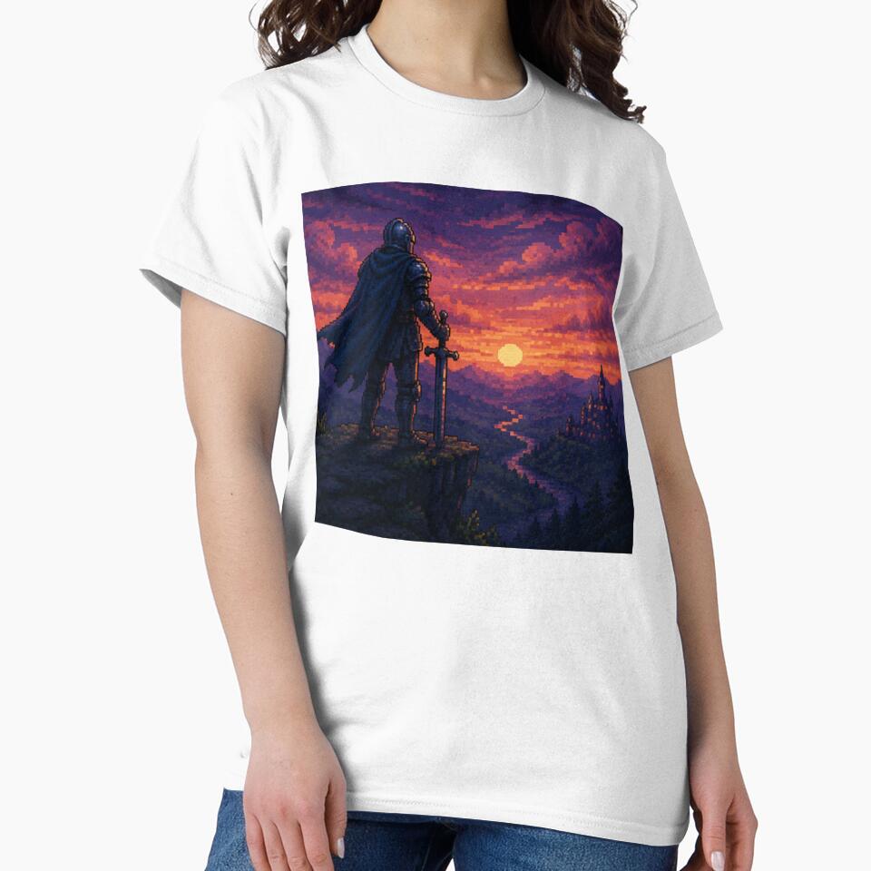 Journey Ahead - Pixel Knight And Fantasy Landscape by Nol1ytv Unisex , , , Long Sleeve Tee