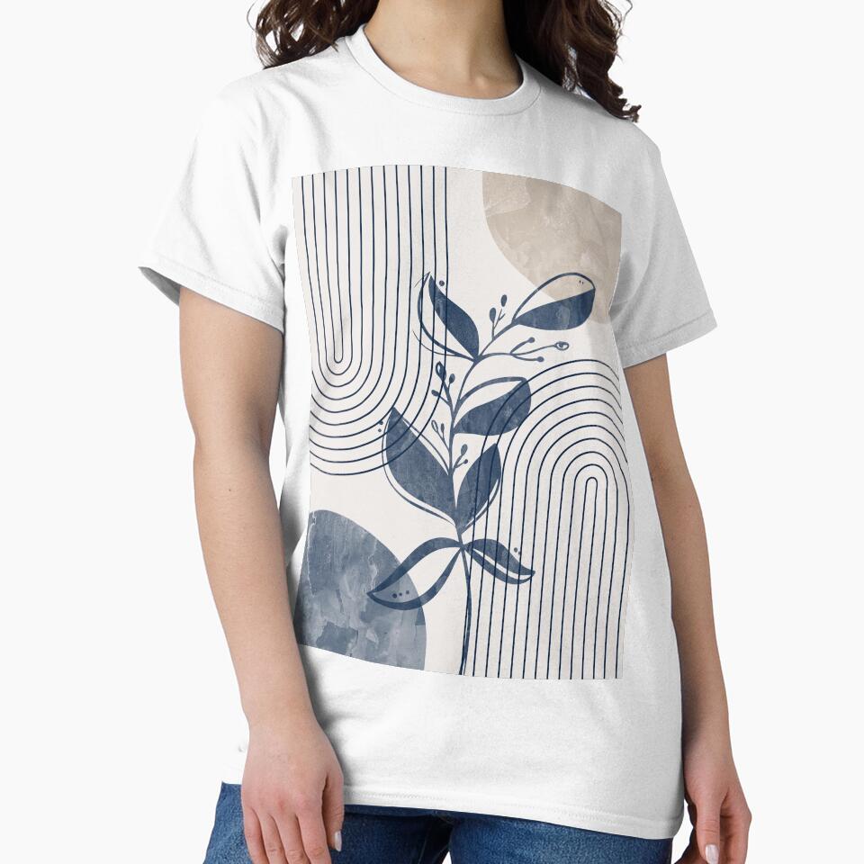 Mid-century modern botanical, lines and shapes in blue and beige B by ArticraftShop