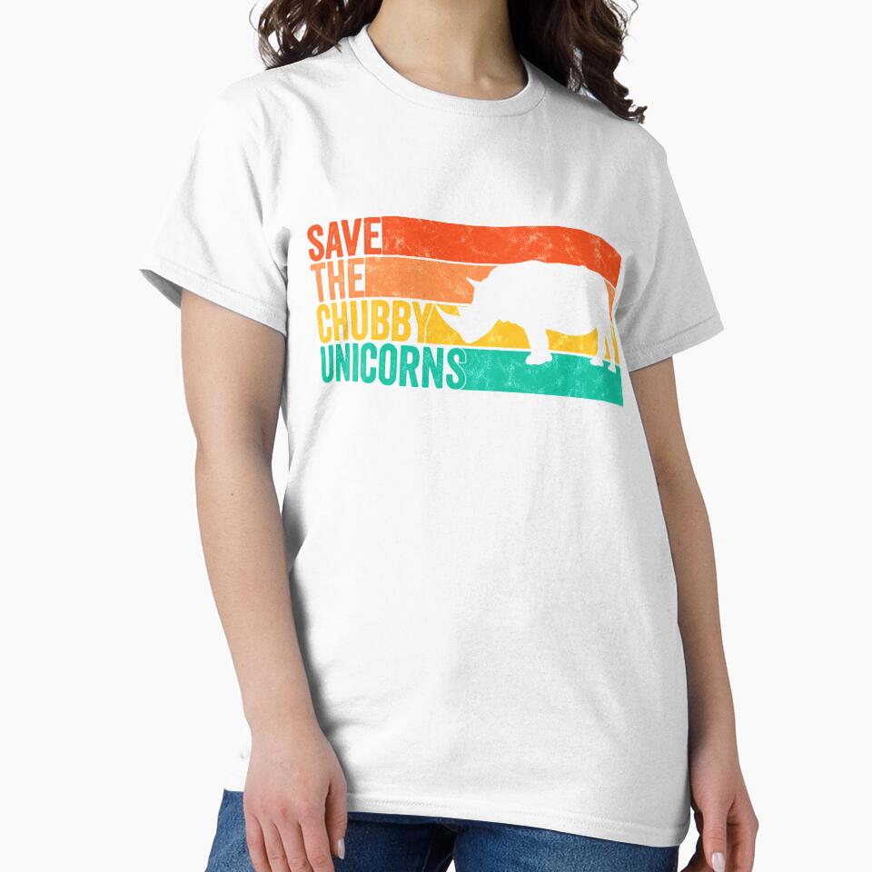 Save The Chubby Unicorns Vintage Fat Rhino Funny by majuga Unisex , , , Long Sleeve Tee