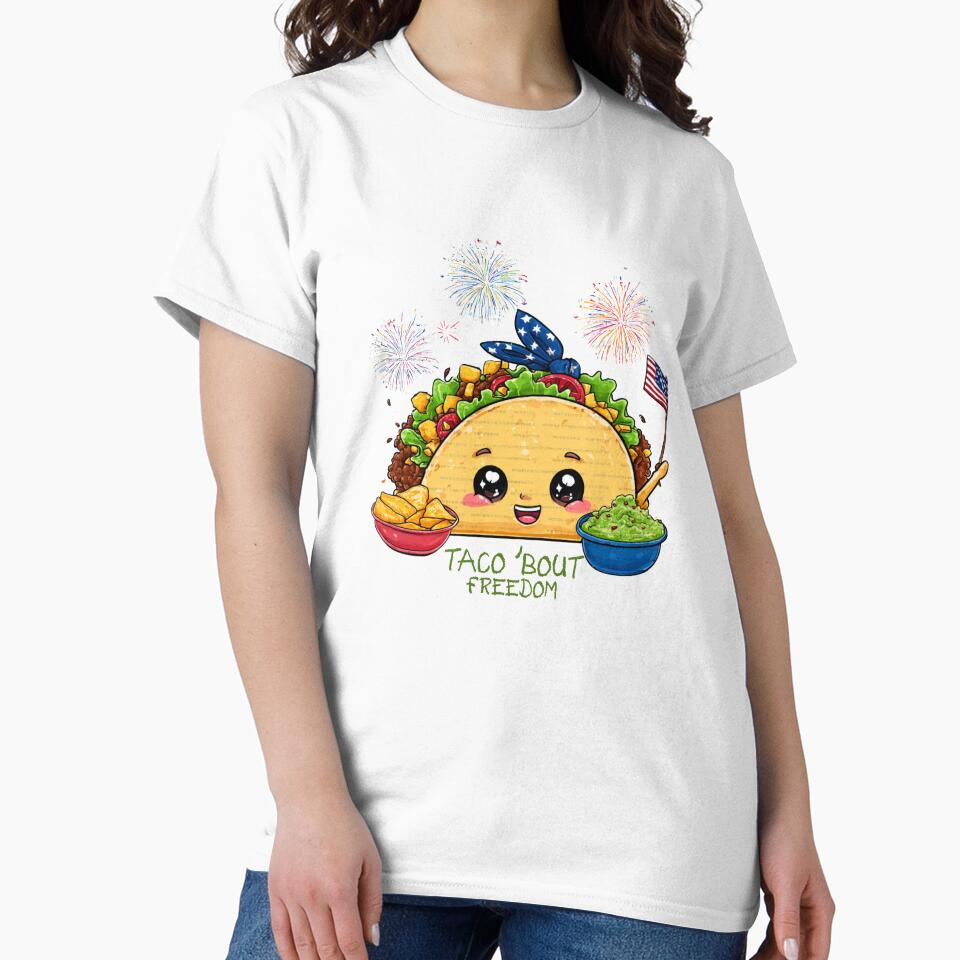 Taco 'Bout Freedom Patriotic Taco with Bandana 4th of July Design by BoxofMoments Unisex , , , Long Sleeve Tee