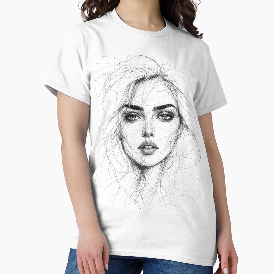 Pencil Line Drawing Female Portrait 6 by Yontartov
