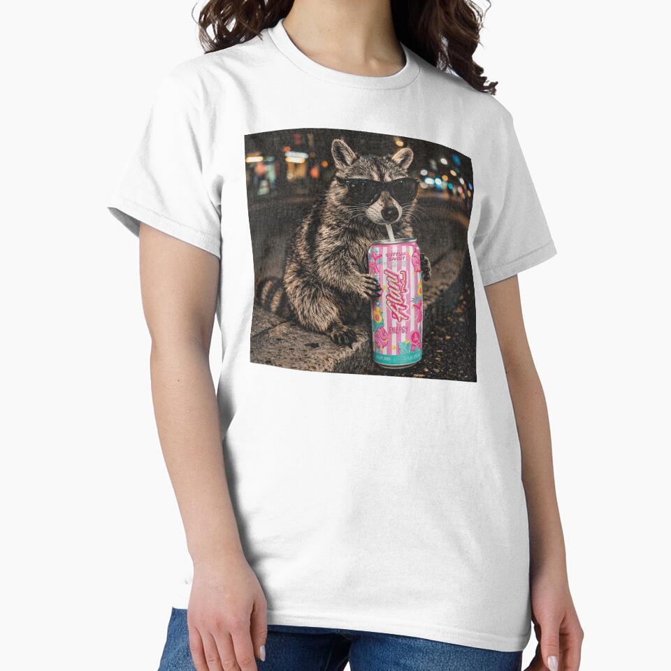 Funny Raccoon Cotton Candy Drink Graphic by SanipepaVase Unisex , , , Long Sleeve Tee