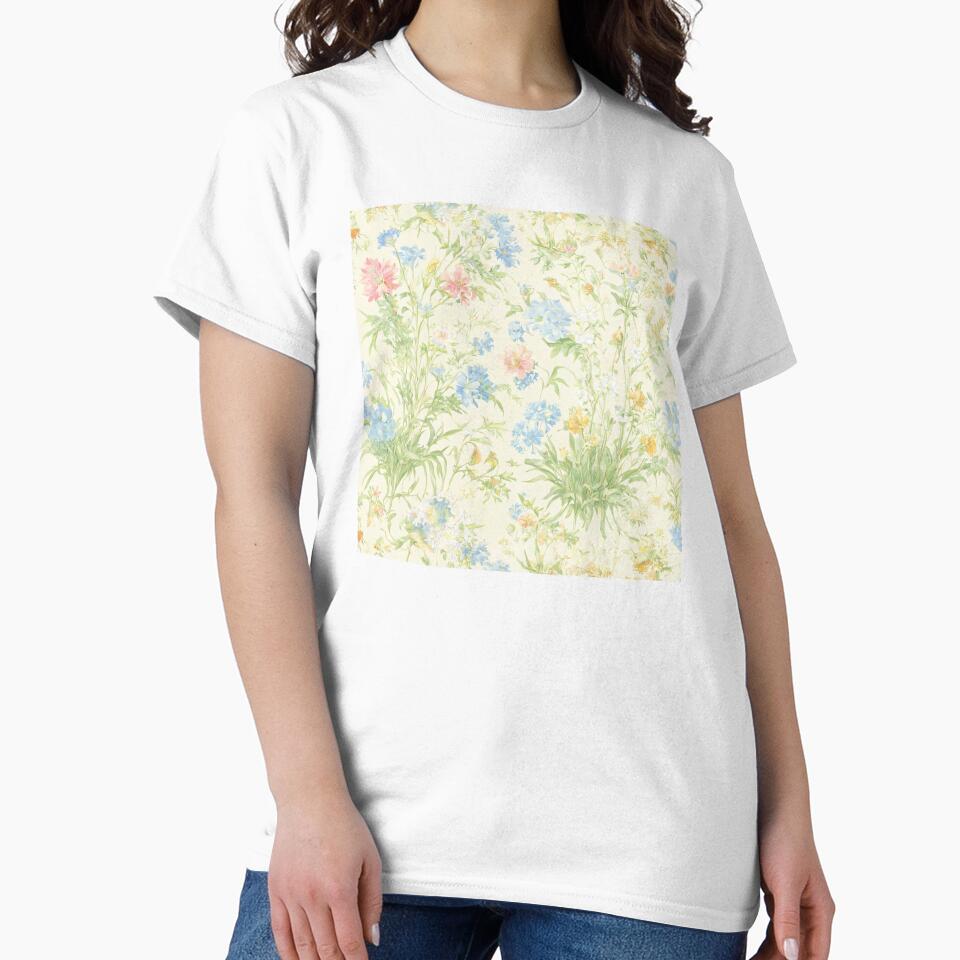 Soft Pastel Wildflower Toile de Jouy Pattern by SeamPix Unisex , , , Long Sleeve Tee