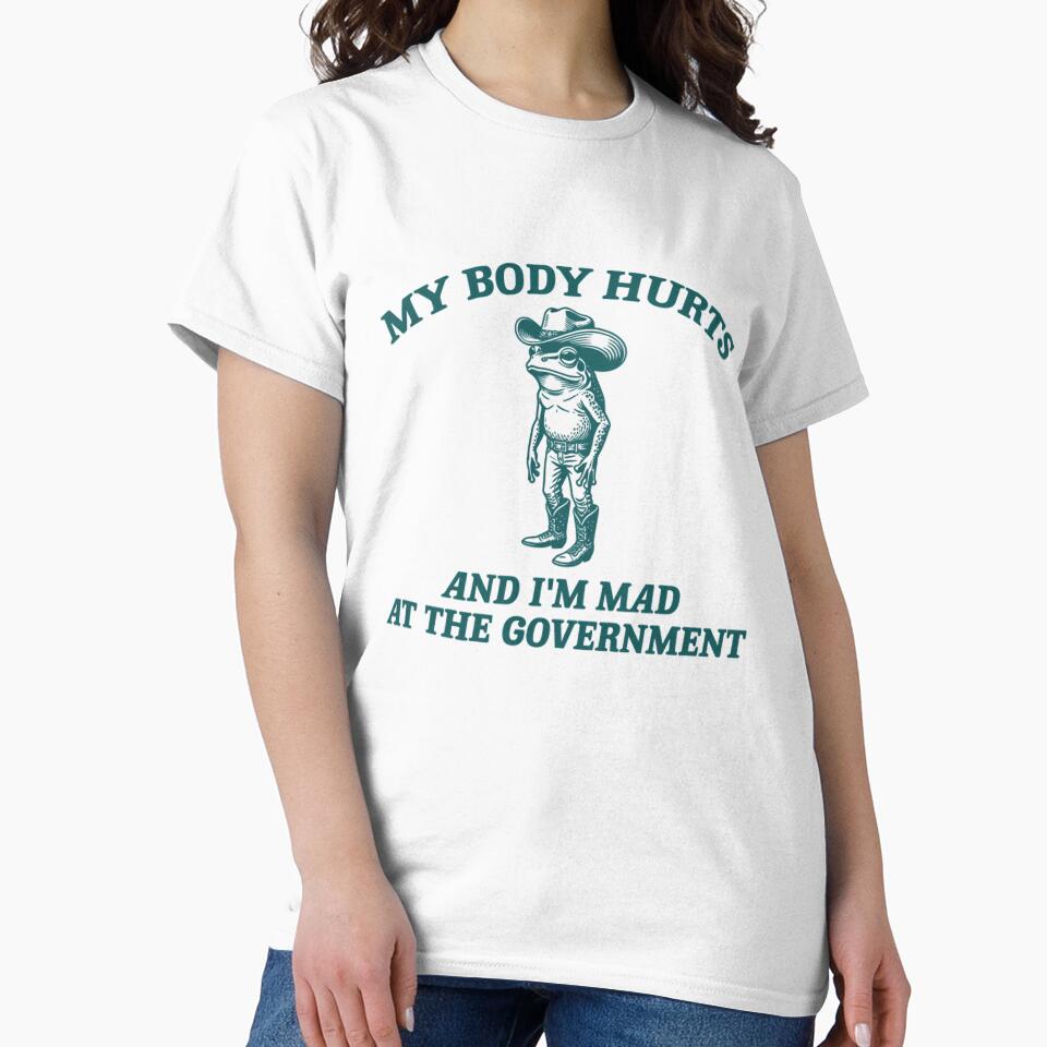 My Body Hurts And I’m Mad At The Government Funny Cowboy Frog Meme by CCChillingfrog Unisex , , , Long Sleeve Tee