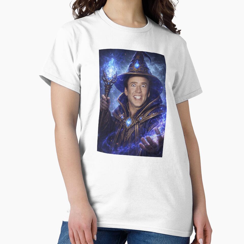 Nicolas Mage Fantasy Wizard Parody Nicolas Cage DnD Funny Wizard Meme by MaxLevelMerch Unisex , , , Long Sleeve Tee