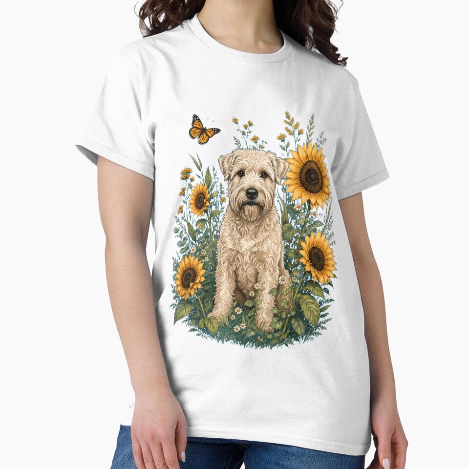 Soft Coated Wheaten Terrier With Sunflower Cottagecore Art Dog Owner by TerryConnells Unisex , , , Long Sleeve Tee