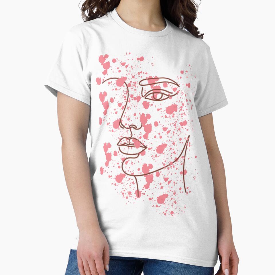 Minimalist Face Abstract Emotion – Line Art & Splash Pink by byafrilaence