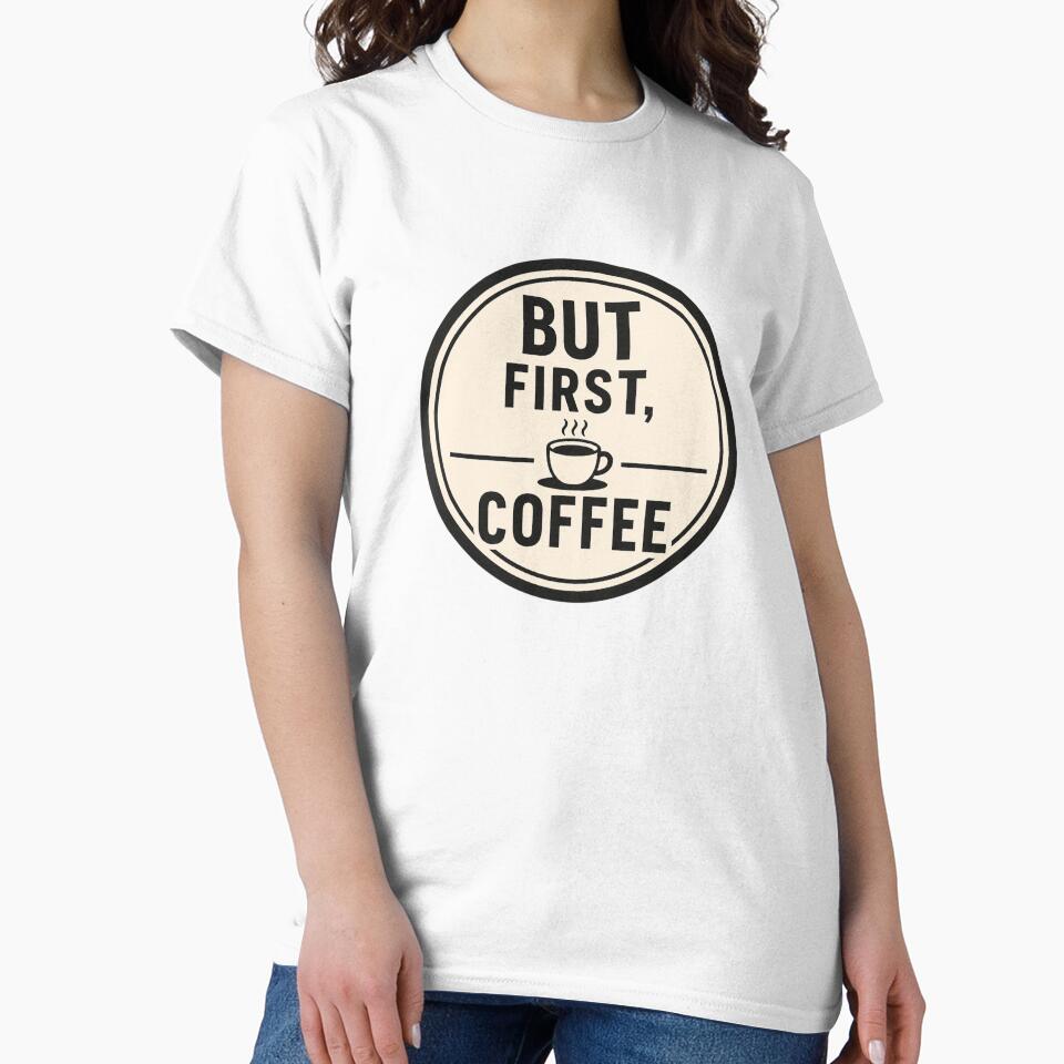 But First Coffee Minimalist Badge by EastEndTownie Unisex , , , Long Sleeve Tee