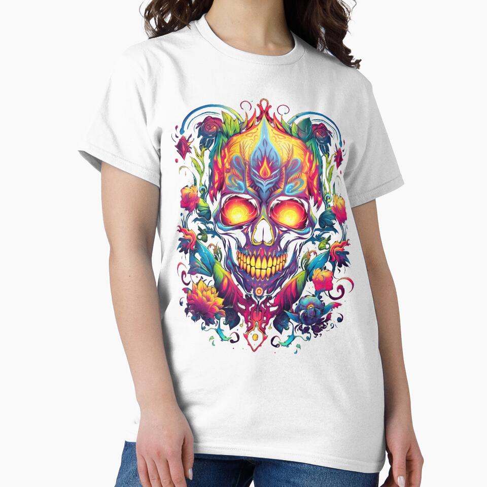 Day of the Dead, Dia de los Muertos, Sugar Skull, Colorful Vibrant Skull, Skull with Flowers by Vinson-MFG