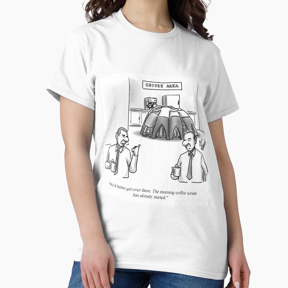 Classic Office Coffee Scrum Cartoon by abbottoons Unisex , , , Long Sleeve Tee