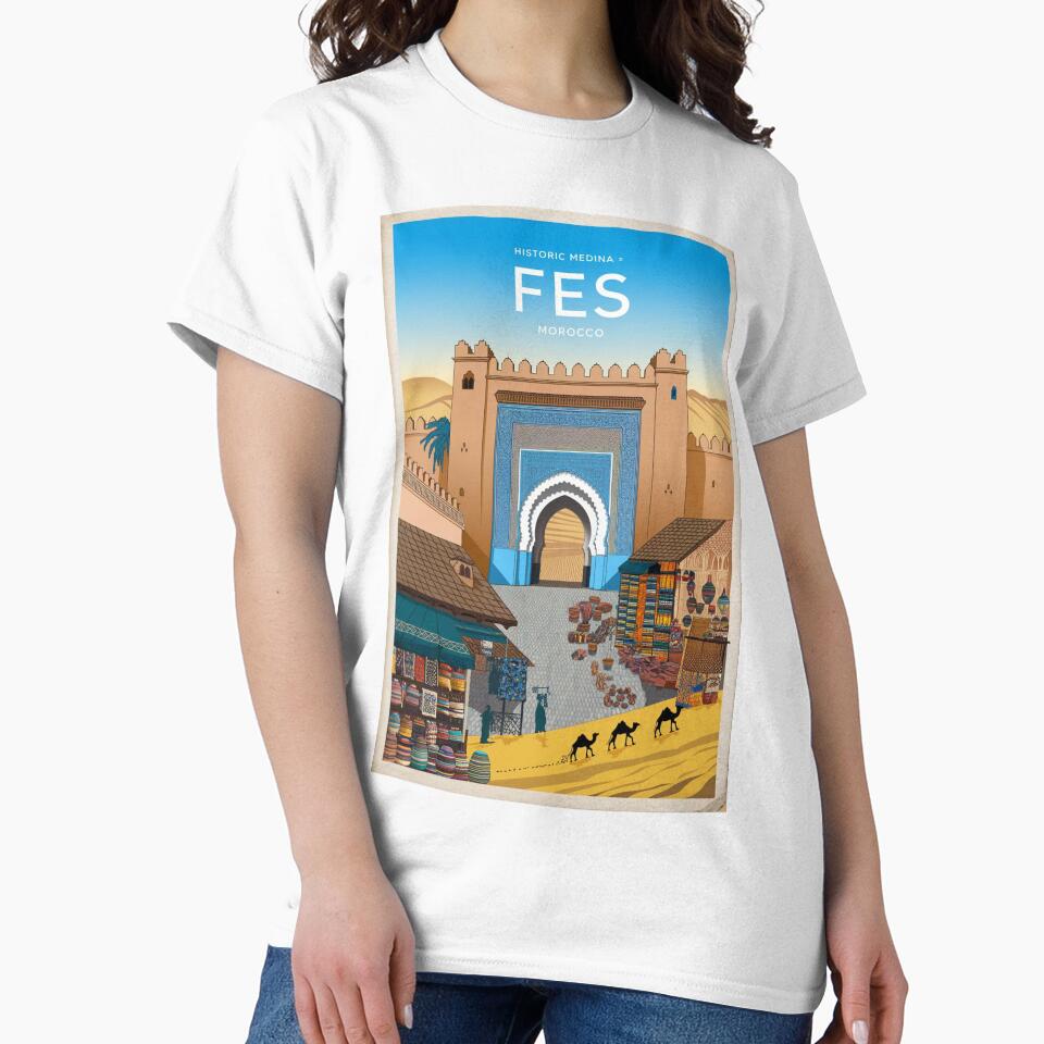 Fes Vintage Travel Poster by TravelerRat Unisex , , , Long Sleeve Tee