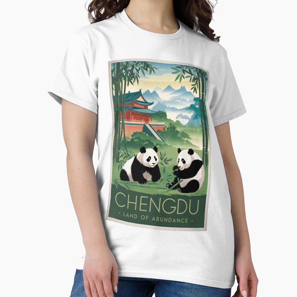 Chengdu Vintage Travel Poster by TravelerRat Unisex , , , Long Sleeve Tee
