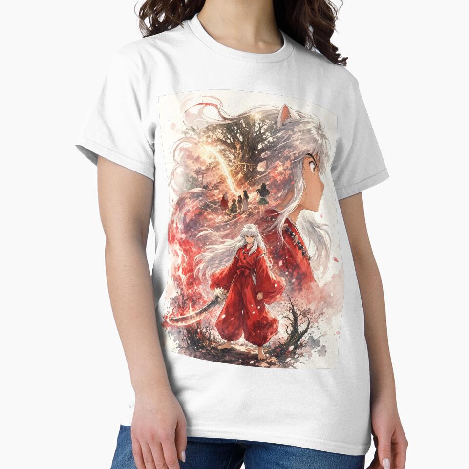 Inuyasha Sacred Flame Guardian – Tessaiga Yokai Warrior Fantasy Anime Watercolor Art by Dyan4