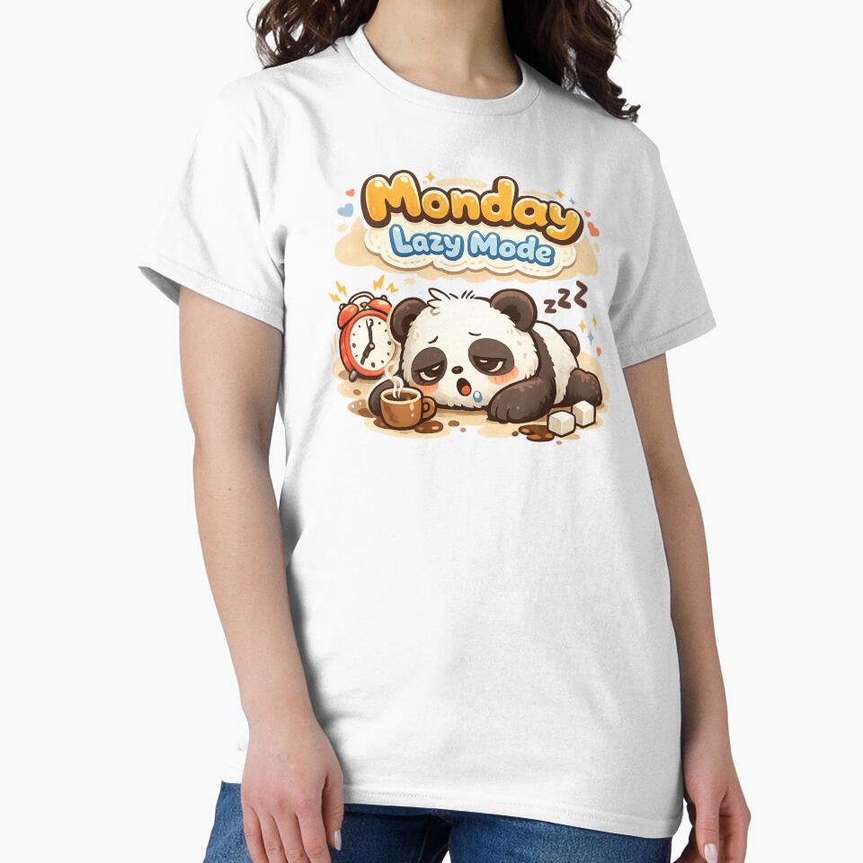 Cute Panda Monday Lazy Mode – Tired Panda Coffee Monday Mood by DarojadNR Unisex , , , Long Sleeve Tee