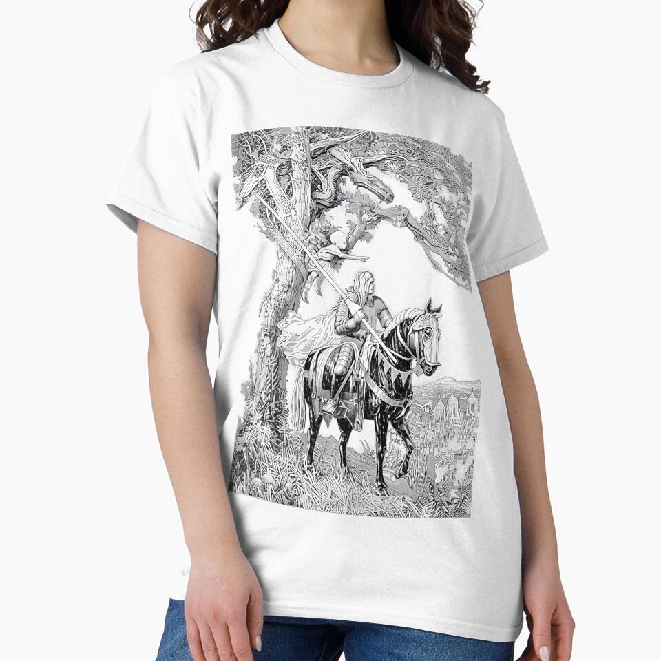 Hedge Knight Ink Drawing T-Shirt, A Knight of the Seven Kingdoms Black and White Fantasy Art Tee by Rhastasnixon
