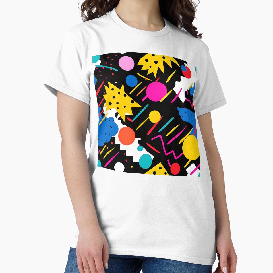 Pop Art Pink, Blue, Yellow, Black Abstract Designs by DEC02 Unisex , , , Long Sleeve Tee