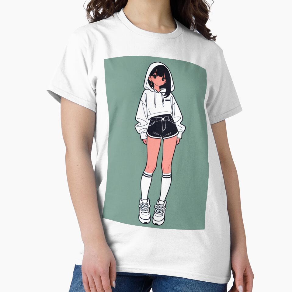 Fashion - Woman in White Casual Streetwear Look by AnimeShin Unisex , , , Long Sleeve Tee