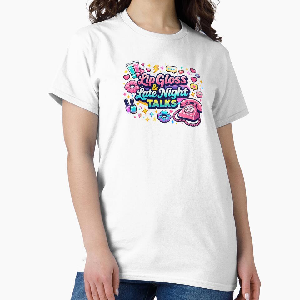 Lip Gloss & Late Night Talks Shirt – Retro 90s Sleepover Aesthetic Tee | Vintage Girl Nostalgia by MEMORY-LN-Tees